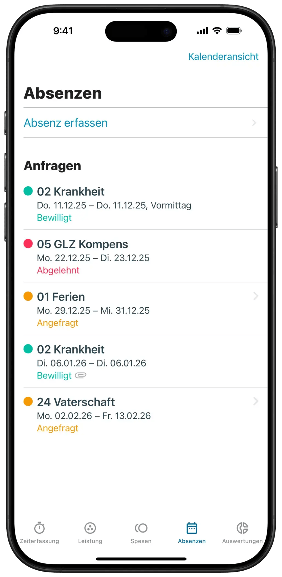 App-Screen zur Verwaltung von Absenzenanfragen schnell und mobil