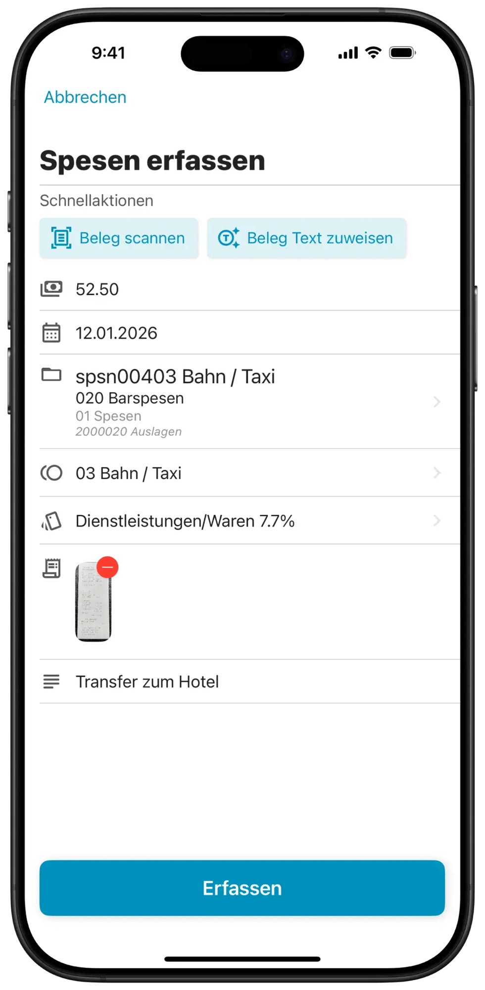 App-Screen zum einfachen Hochladen von Dokumenten wie Spesenbelege oder Arztzeugnis