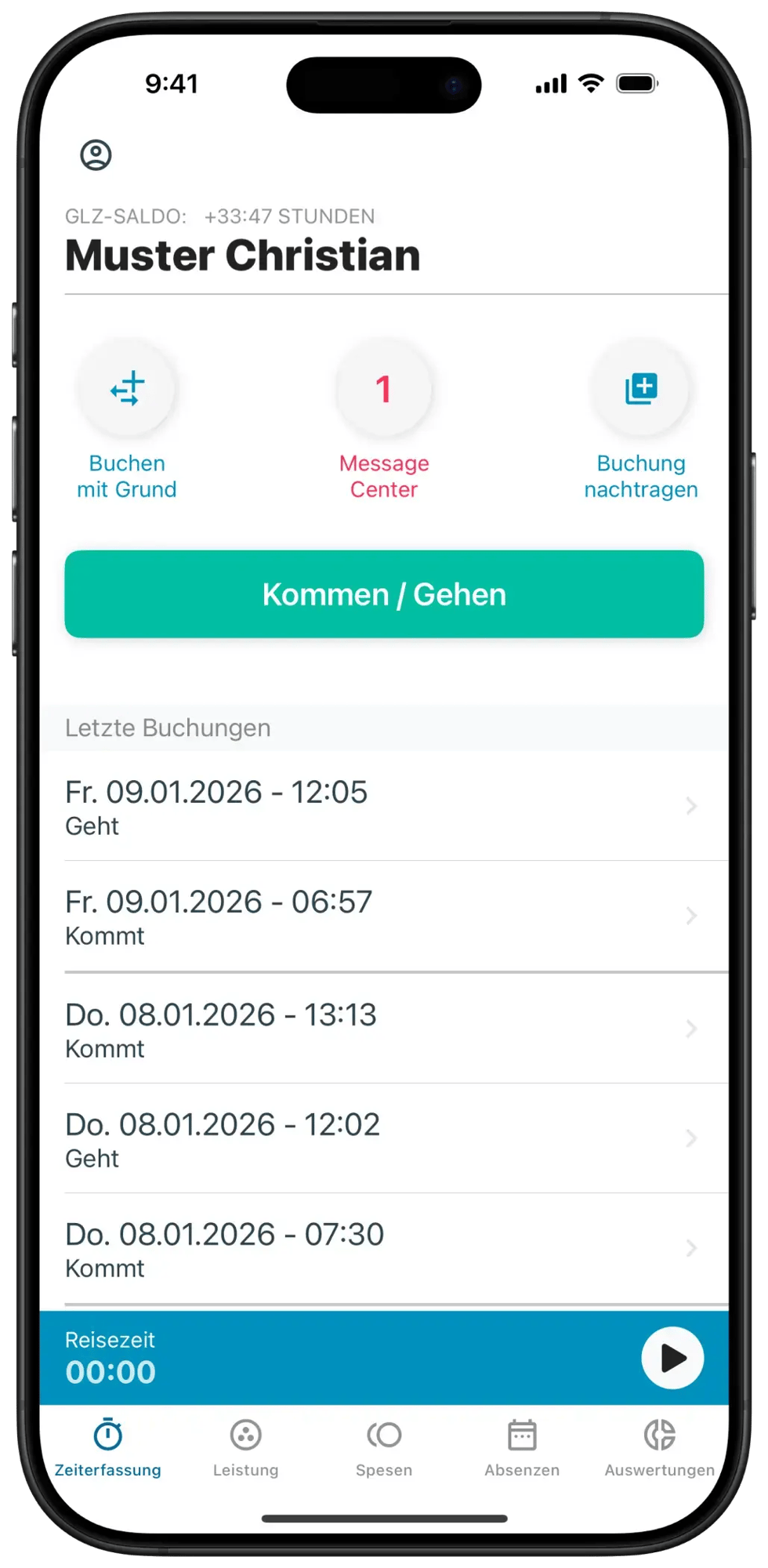 Mobile App für Zeitmanagement auf einem Smartphone-Bildschirm
